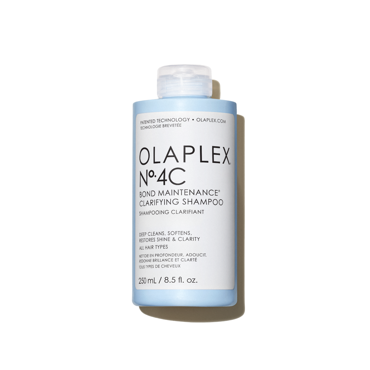 OLAPLEX Nº.4C BOND MAINTENANCE® CLARIFYING SHAMPOO

DETERGE IN PROFONDITÀ, AMMORBIDISCE, RIDONA LUCENTEZZA E BRILLANTEZZA A TUTTI I TIPI DI CAPELLI

250 mL / 8,5 fl. oz.