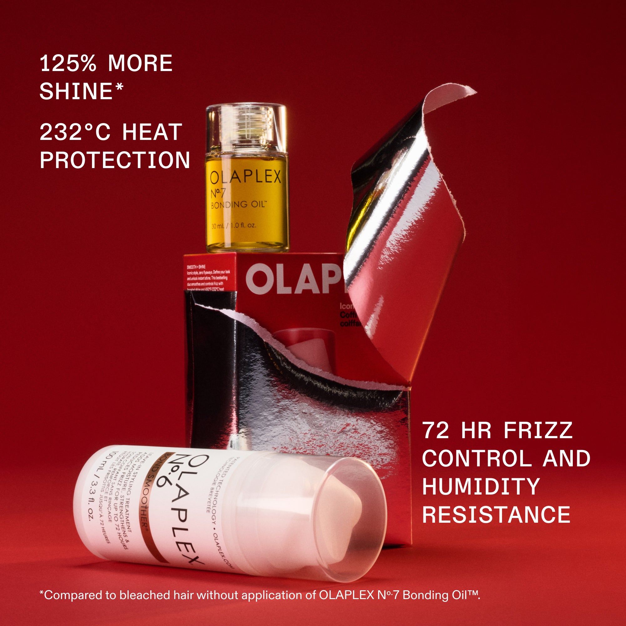 125% DI PIÙ
LUCENTEZZA*
PROTEZIONE DAL CALORE 232°C
CONTROLLO DEL CRESPO PER 72 ORE
CONTROLLO E UMIDITÀ
RESISTENZA
*Rispetto ai capelli decolorati senza l'applicazione di OLAPLEX N°.7 Bonding Oil™.