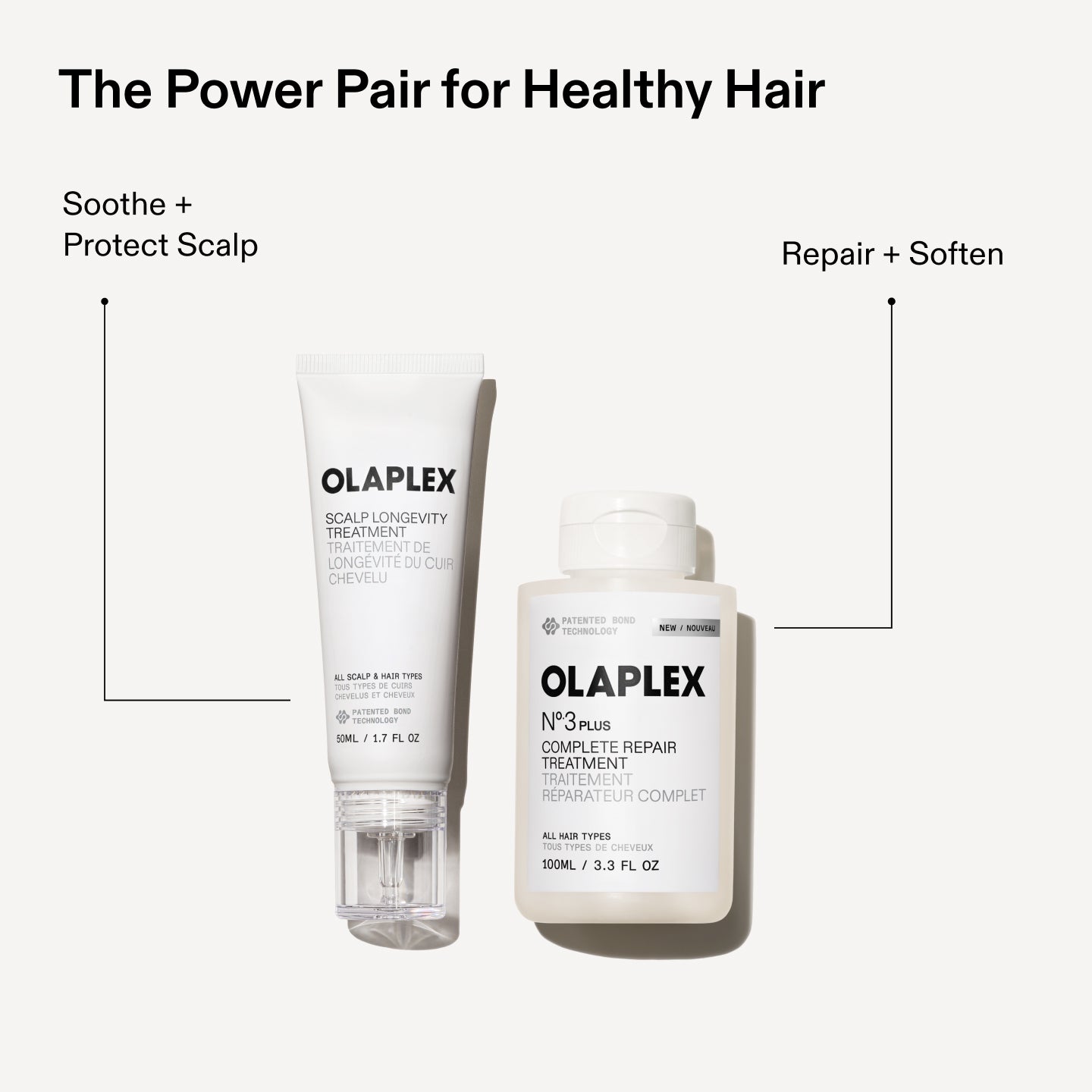 The Power Pair for Healthy Hair
Soothe +
Protect Scalp
Repair + Soften