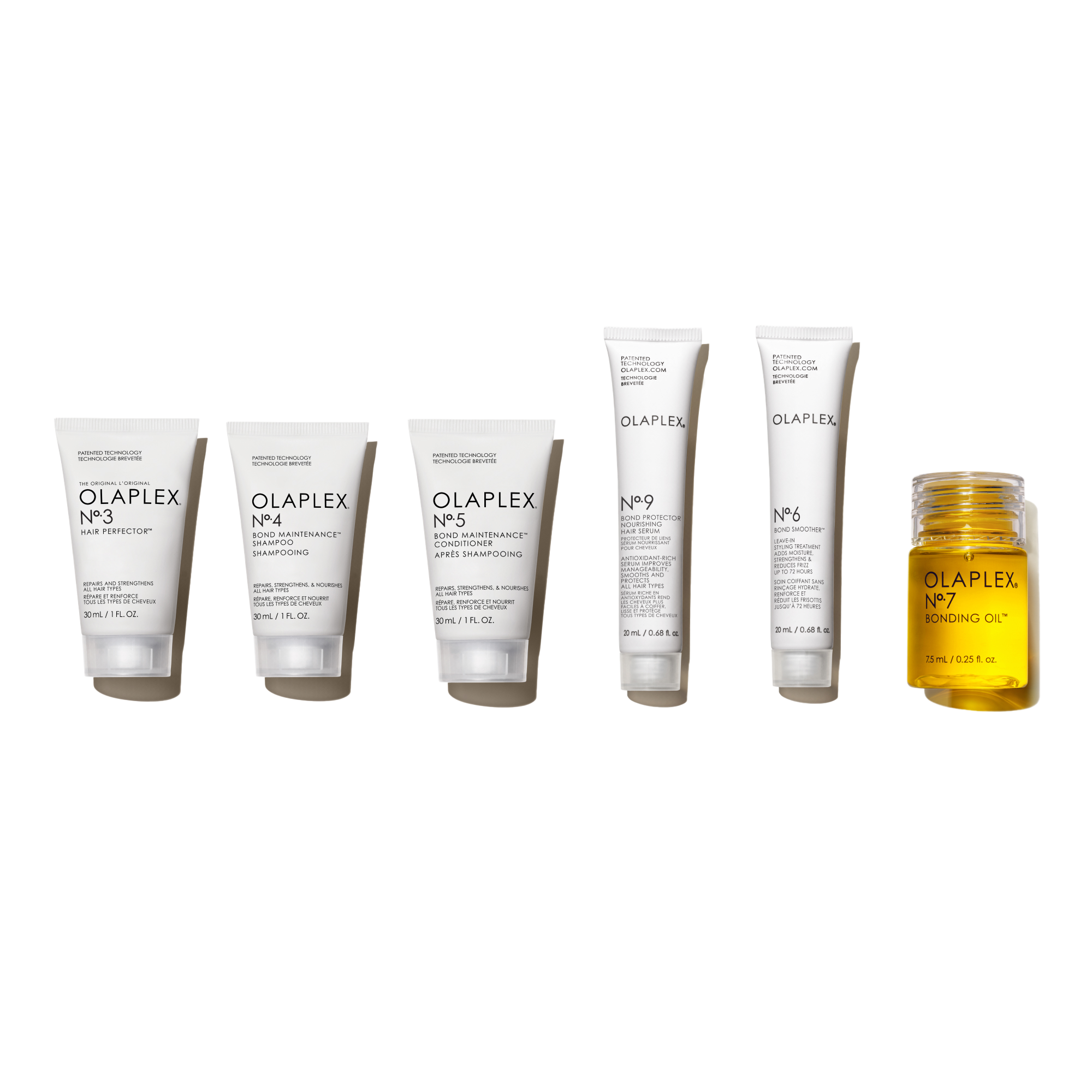 Set di prodotti essenziali in formato mini

N°.3 HAIR PERFECTOR®
Nº.4 Shampoo
Nº.5 CONDITIONER
Nº.6 BOND SMOOTHER®
Nº.9 BOND PROTECTOR® NOURISHING HAIR SERUM
OLAPLEX N°.7 BONDING OIL